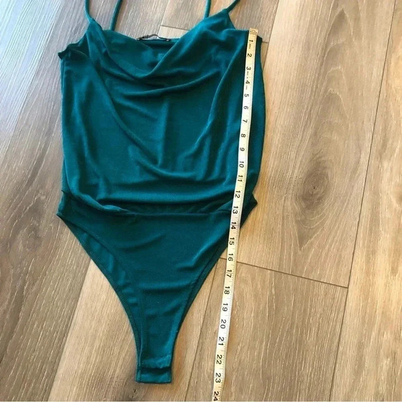 ZARA dark green shimmer cowl neck tank bodysuit size medium - Picture 6 of 6